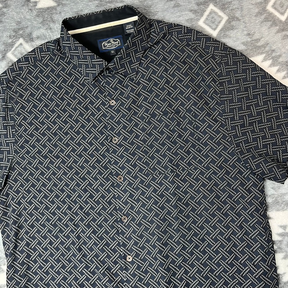 Nat Nast Shirt Mens XL Black Luxury Originals Silk Cotton Geometric Embroidered